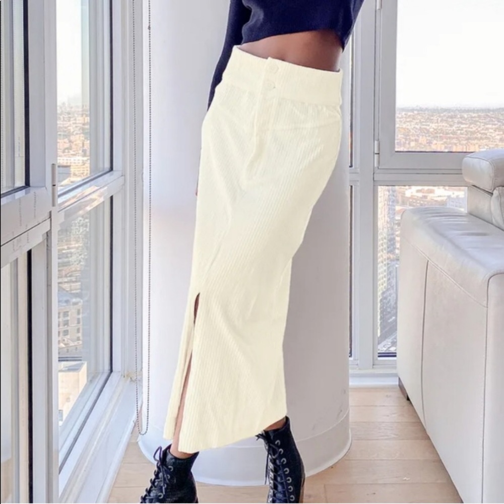Free People Roxy Rib Pencil Skirt Creme